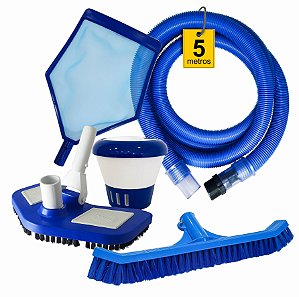 Kit Para Piscina Mangueira 5 M Peneira + aspirador  + esfregão + clorador  - SEM CABO