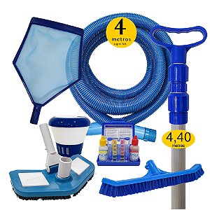 Super Kit Limpeza Piscina  Cabo 4,4 M Fibra E Vinil - 4 Metros