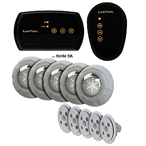 Kit iluminação RGB para piscina 5 leds + Comando + fonte