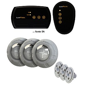 Kit iluminação MONO AZUL para piscina 3 leds + Comando + fonte