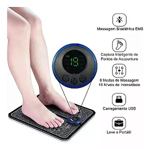 Massageador Elétrico Pés Tapete Pulso Perna Ems Almofada Usb Cor Preto