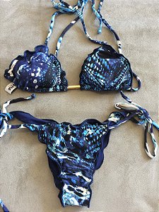 Biquíni cortininha azul  (P)- Letté Beachwear 