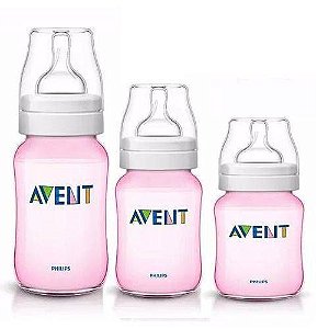 Kit 3 Mamadeiras Classic 125, 260 E 330ml Anticolica Rosa - Philips Avent
