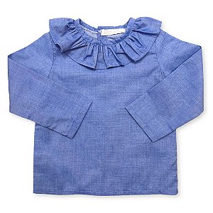 Bata Infantil Gola Redonda Azul Jeans