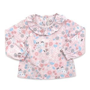 Bata Infantil Estampa Gato e Borboletas - Fundo Rosa