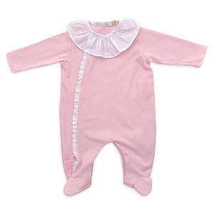 Macacão Suedine Rosa - Gola Cambraia