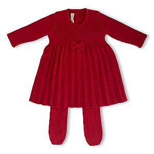 Vestido Saída de Maternidade Plissado Vermelho