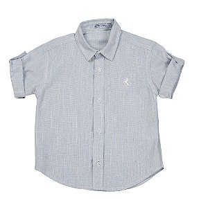 Camisa Infantil Manga Curta Fio a Fio Azul