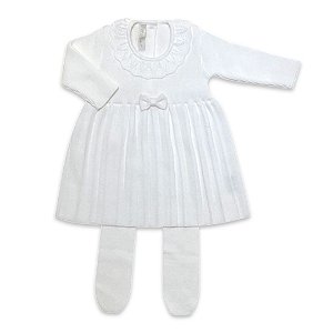 Vestido Saída de Maternidade Plissado Branco