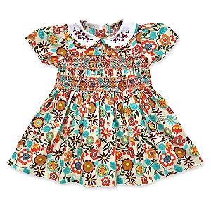 Vestido Infantil Ponto Smock - Estampa Floral