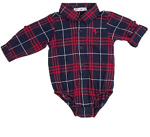 Body Camisa Xadrez Marinho e Vermelho - Tam P a GG