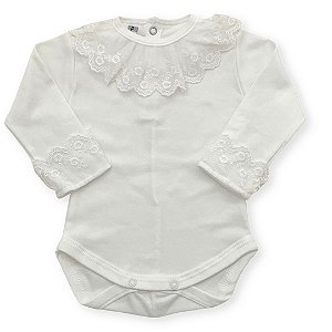 Body Manga Longa Off white com Gola Renda - Tam P a GG