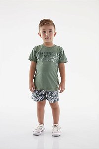 Conjunto Infantil Masculino Camiseta e Short Microfibra Verde - Tam 2