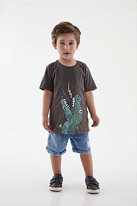 Conjunto Infantil Masculino com Bermuda Jeans e Camiseta Dino