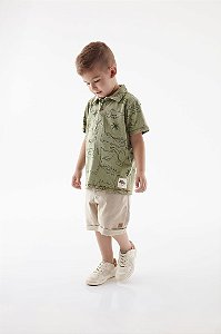 Camiseta Polo Infantil Estampa Dino Verde