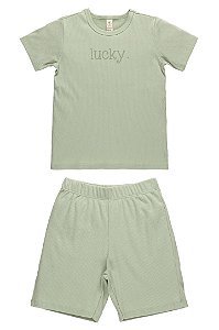 Pijama Infantil Shorts e Manga Curta - Algodão Certificado e Sustentável - Verde