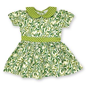 Vestido Infantil Estampado Verde Botânico - Tam 1 a 8