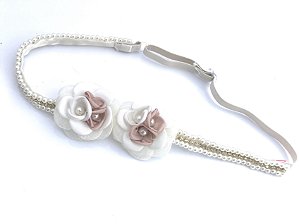 Headband Luxo com Pérolas e Flores Roana