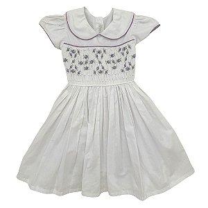 Vestido Casinha de Abelha Branco com Detalhes Lillás - Tamanho 1