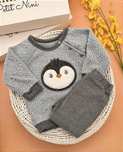 Conjunto Infantil Peluciado Pinguim Azul