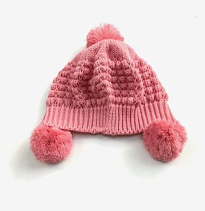 Gorro Orelha Pompom Rosa Chiclete