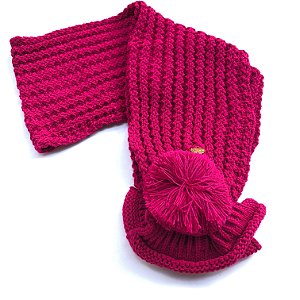 Cachecol Tricot Pompom Rosa Pink