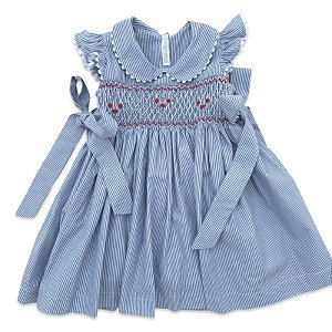 VESTIDO CASINHA ABELHA LISTRAS AZUIS