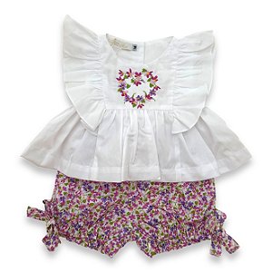 CONJUNTO PARA BEBÊ MENINA COM BATA PEPLUM E SHORTS LILÁS - COLEÇÃO JARDIM ENCANTADO PETIT NINI