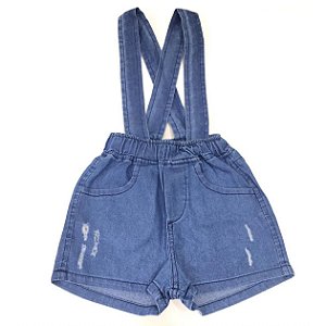 Bermuda com Suspensório Infantil Jeans - Tamanhos 2 ao 6