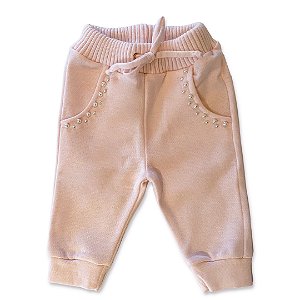 Calça Pérolas Tricô Infantil Rosa - Bebelândia