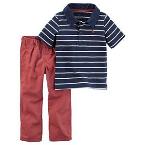 Conjunto 2 Peças (Calça e Camiseta Polo) Listras Vermelho