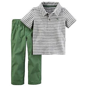 Conjunto 2 Peças (Calça e Camiseta Polo) Listras Verde