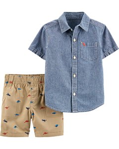 Conjunto 2 Peças (Camisa e Shorts) Bolso e Dinossauro