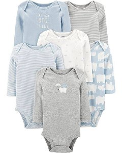 Kit com 6 Bodies Manga Longa Urso Polar