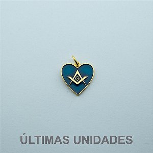 PI-005-A - Pingente Coração Esquadro e Compasso Azul
