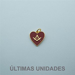 PI-005-V - Pingente Coração Esquadro e Compasso Vermelho