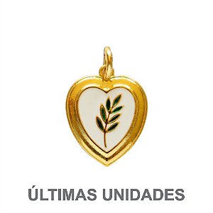 PI-013-D - Pingente Coração com Acácia Dourado Fundo Branco