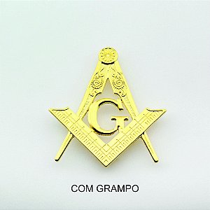 AP-034-D - Aplique Esquadro e Compasso G Maior Dourado com Grampo - 63x68 mm