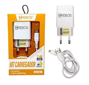 CARREGADOR USB 2.4A CABO IPHONE HS-150i - HREBOS