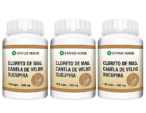 Kit 3 Cloreto de Magnésio Canela de Velho e Sucupira 360 Cáps. - 500mg Status Verde