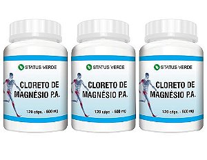 Kit 3 Cloreto de Magnésio P.A 360 Cápsulas 500 mg Status Verde