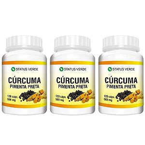 Kit 3 Cúrcuma Pimenta Preta 360 Cápsulas - 500 mg Status Verde