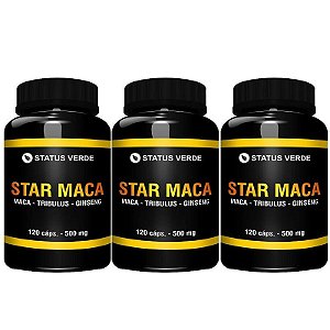 Kit 3 Star Maca -Tribulus - Ginseng 360 cáps 500mg - Status Verde
