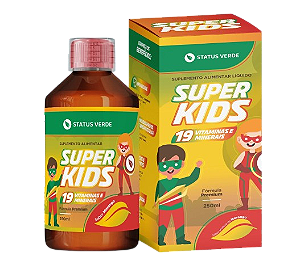 Kit 12 Super Kids 19 Vitaminas e Minerais 250 ml Sabor de Morango Status Verde