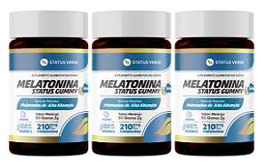 Kit 3 Melatonina Status Gummy 180 Gomas sabor Morango 2g Status Verde