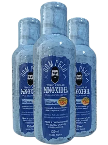 Kit Minoxidil 15% DOM PELO Ultra Potente (3x120ml) - Tratamento Completo de 6 Meses para Barba e Cabelo