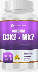 D3+K2 + MK7 Cálcio e Magnésio 120 cápsulas 1000mg - Status Verde
