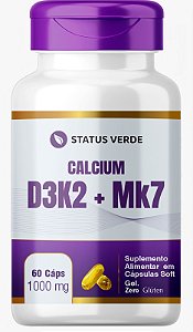 D3+K2 + MK7 Cálcio e Magnésio 60 Cápsulas 1000mg - Status Verde