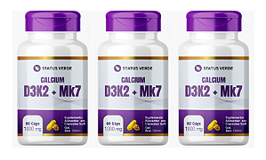 KIT 3 D3+K2 + MK7 Cálcio e Magnésio 180 Cápsulas 1000mg - Status Verde