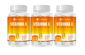 Kit 3 Vitamina C Selênio e Zinco 360 Cápsulas 1400 mg Status Verde